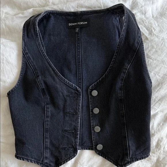 Denim Forum Charcoal Buttoned Vest - Picture 2 of 4
